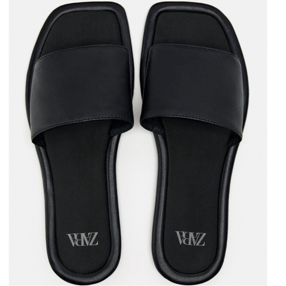 Zara Flat leather sandals women’s size 10 in black minimalist neutral MSRP $69 - Picture 3 of 7